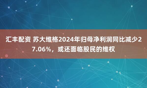 汇丰配资 苏大维格2024年归母净利润同比减少27.06%，或还面临股民的维权